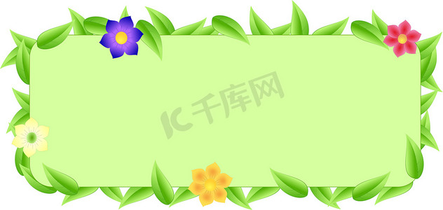 由带空格文本的叶子和花朵制成的绿色边框