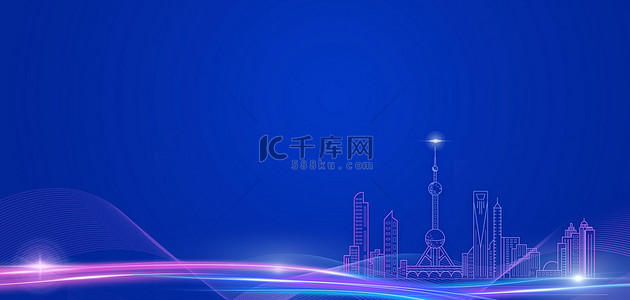 科技城市背景图片_科技线条蓝紫清新未来城市背景