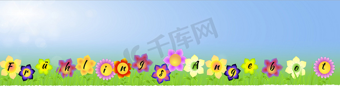 春季促销促销摄影照片_用德语在鲜花上进行春季销售的横幅