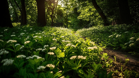 早晨的太阳摄影照片_公园内黑暗模糊背景的青绿小草地被拍到