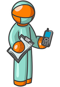 考试卡通卡通摄影照片_拿着手机的橙色人外科医生