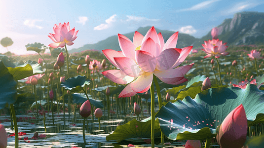 花绘画摄影照片_夏日美丽的荷花特写