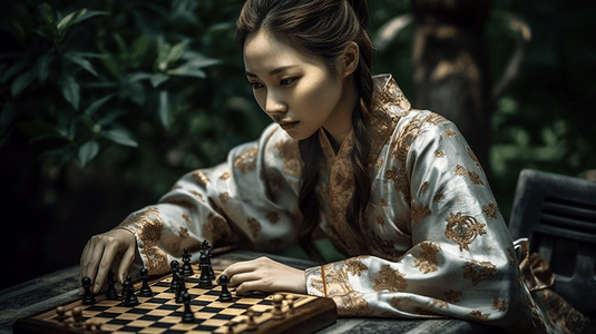 下围棋打盹的气质和服美女