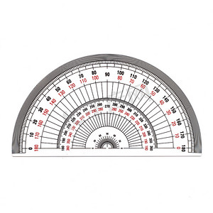 摄影照片_孤立在白色背景上的全圆量角器