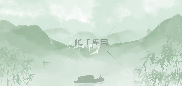 中国风手绘竹子背景图片_中国风水墨山水竹子墨绿色背景