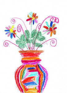 儿童画的五颜六色的花束