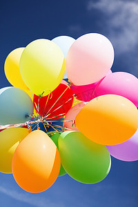 庆祝气球摄影照片_天空中有许多五颜六色的气球