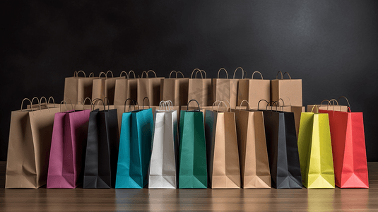 商场彩色购物袋组合排列