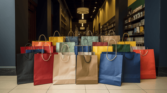 商场彩色购物袋组合排列