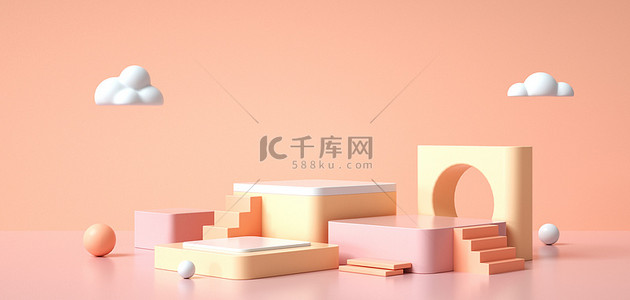 黄色几何简约背景图片_简约清新几何展台c4d