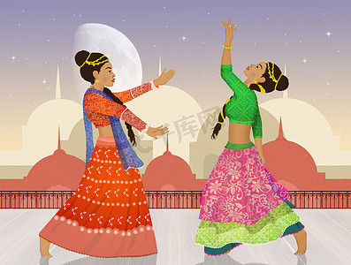 印度文化摄影照片_两个女人在跳宝莱坞印度舞