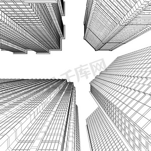 线条中的摩天大楼渲染
