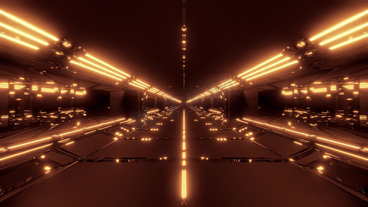 具有光笔触和反射的未来派科幻隧道走廊 3d 渲染背景壁纸
