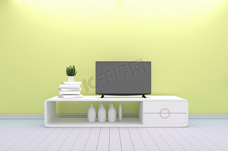 智能电视 — 模型 — 概念客厅白色风格 — 黄色 mo
