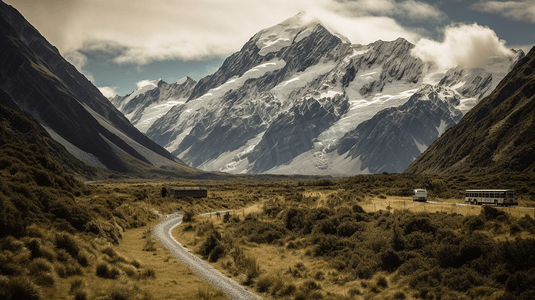 风景马路摄影照片_新西兰库克山风景图片