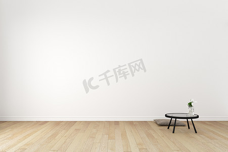 白色花摄影照片_日语-在空的白色墙壁背景的客厅内部-