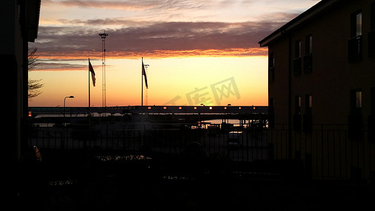 瑞典哥特兰维斯比港的日落