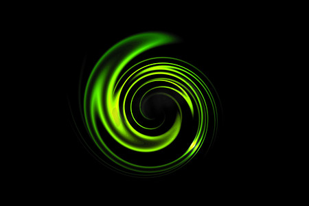 黑色背景、抽象背景上带绿光圈的发光螺旋隧道