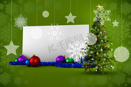 冬天海报摄影照片_海报与圣诞树的合成图像