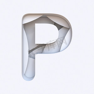 白色抽象图层字体 Letter P 3D