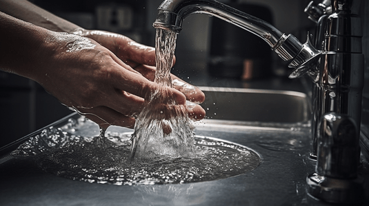 手掌中滴水检查厨房自来水龙