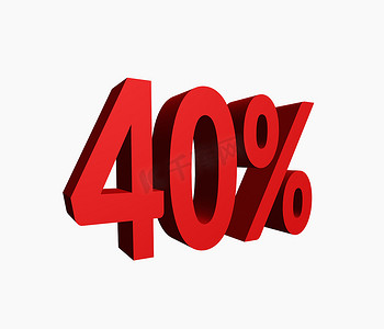 3D 呈现红色 40% 的折扣促销字标题。