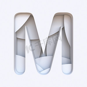 白色抽象图层字体 Letter M 3D