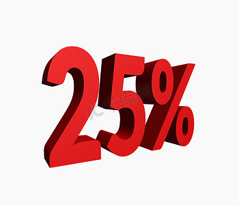 3D 呈现红色 25% 的折扣促销字标题。