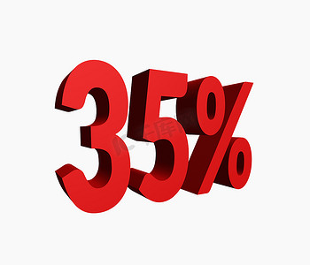 促销标签摄影照片_3D 呈现红色 35% 的折扣促销字标题。