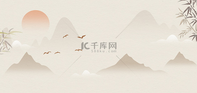 中国风背景背景图片_中国风水墨山水浅色质感海报背景
