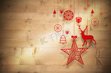 悬挂红色圣诞装饰品的合成图像