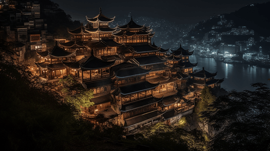 重庆来福士夜景摄影照片_黑金色调重庆夜景