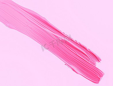 粉色笔触或化妆污迹特写、美容化妆品和口红质地