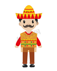 墨西哥传统套房图标平面，卡通风格。
