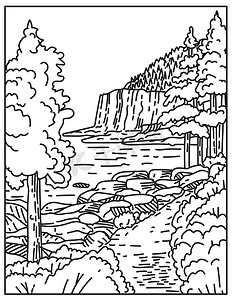 北大西洋沿岸的水獭悬崖位于阿卡迪亚国家公园缅因州美国​​单线或单线艺术黑白