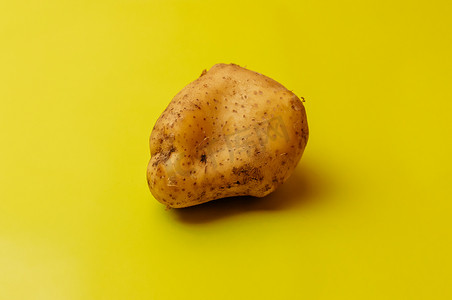 黄色背景上参差不齐的丑陋突变奇怪有机大土豆。