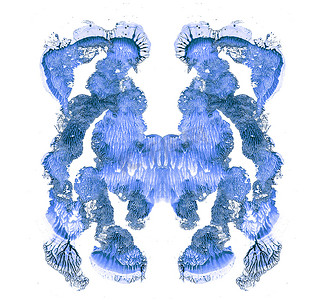 罗夏测试在白色插图上孤立，随机抽象蓝色背景。