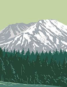 位于圣海伦山国家火山纪念碑的圣海伦山位于吉福德平肖国家森林华盛顿州美国 WPA 海报艺术