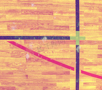 在木地板上绘的操场角落细节。