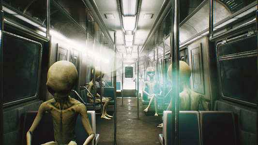 外星人坐火车去上班。