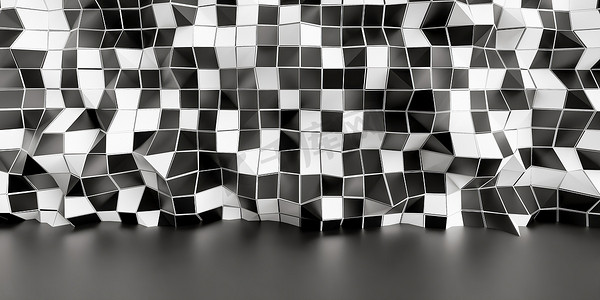 凌乱的黑白方块抽象墙