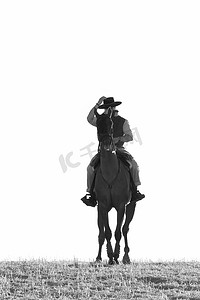 马黑白摄影照片_骑手和他的马