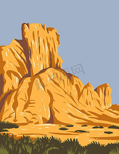 山海报摄影照片_狭窄的断层山脉和平坦的干旱山谷或盆地内的盆地和山脉国家纪念碑在林肯和奈县内华达州美国 WPA 海报艺术