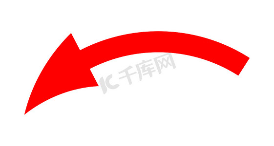 白色背景上的红色弯曲方向箭头