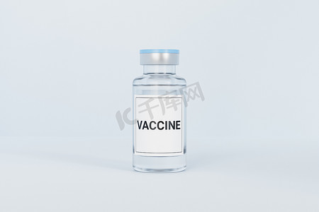 疫苗安瓿瓶玻璃瓶与标签隔离在明亮的背景，3d 渲染