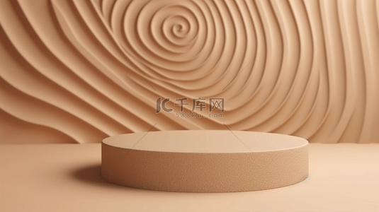 纹理米色背景用于产品展示讲台在沙子中的禅圆图案上的展示3D渲染