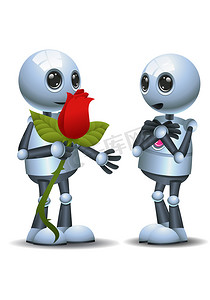 小机器人送玫瑰给他的伙伴
