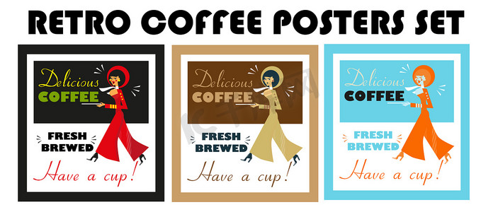 复古食品和饮料海报打印咖啡复古标志 - 新鲜 Br