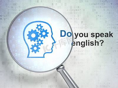 学习概念：带齿轮的头，你会说英语吗？