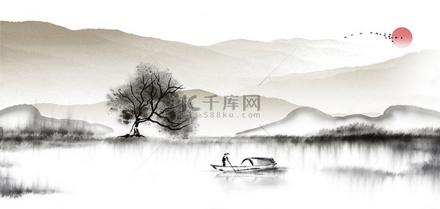中国风水墨山水黑白背景